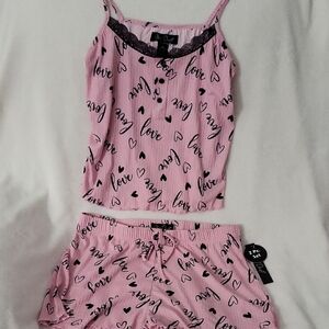 Pink And Black Love Print Women's Pajama Set
